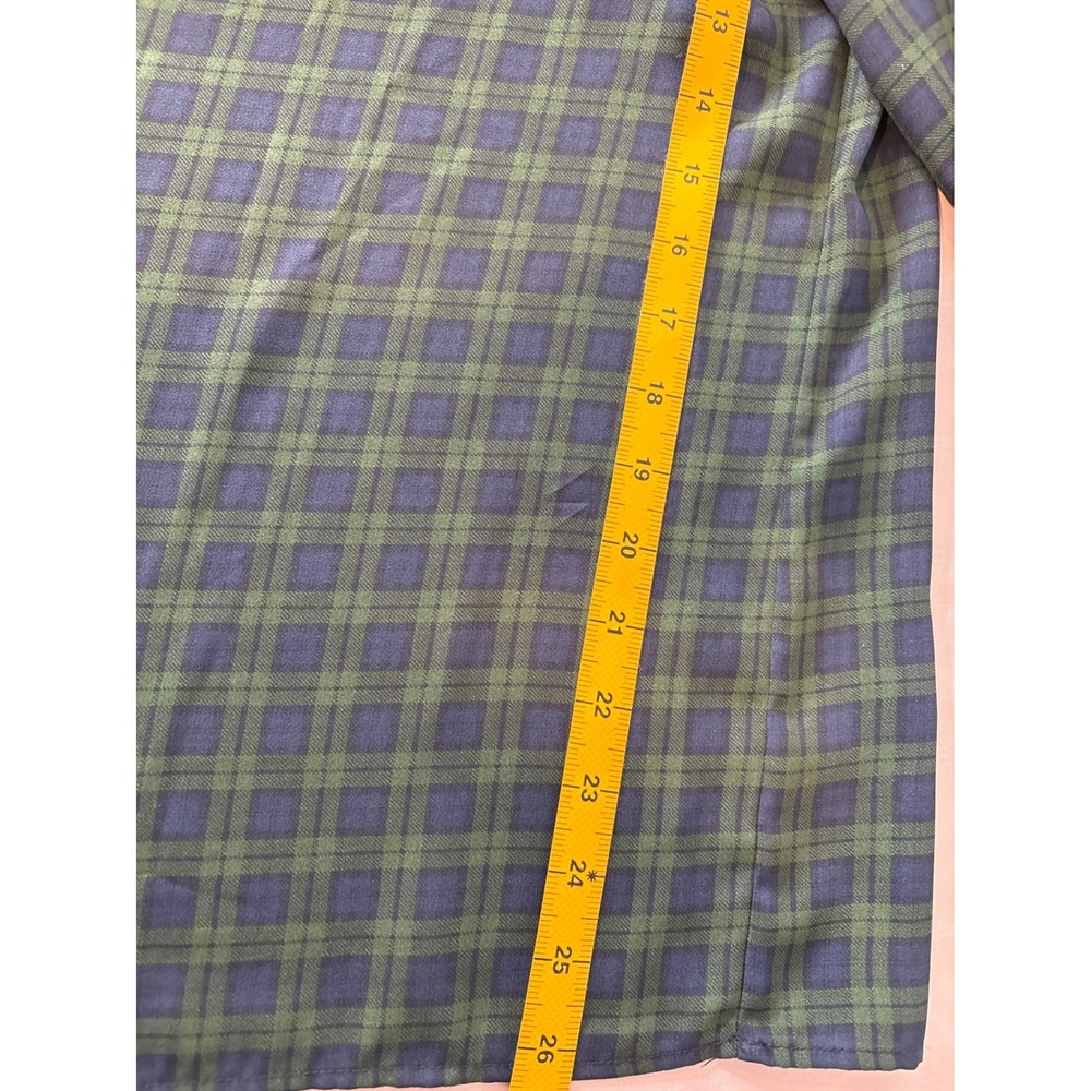 Talbots Womens Green Blue Plaid Off Shoulder Blouse Sz L Career Lightweight - Picture 8 of 10